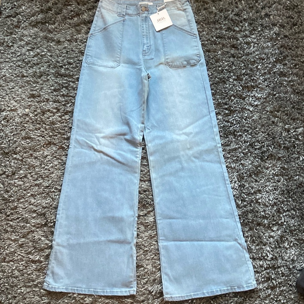 Just Black Patch Pocket Wide Leg Flare Light Denim Size 29